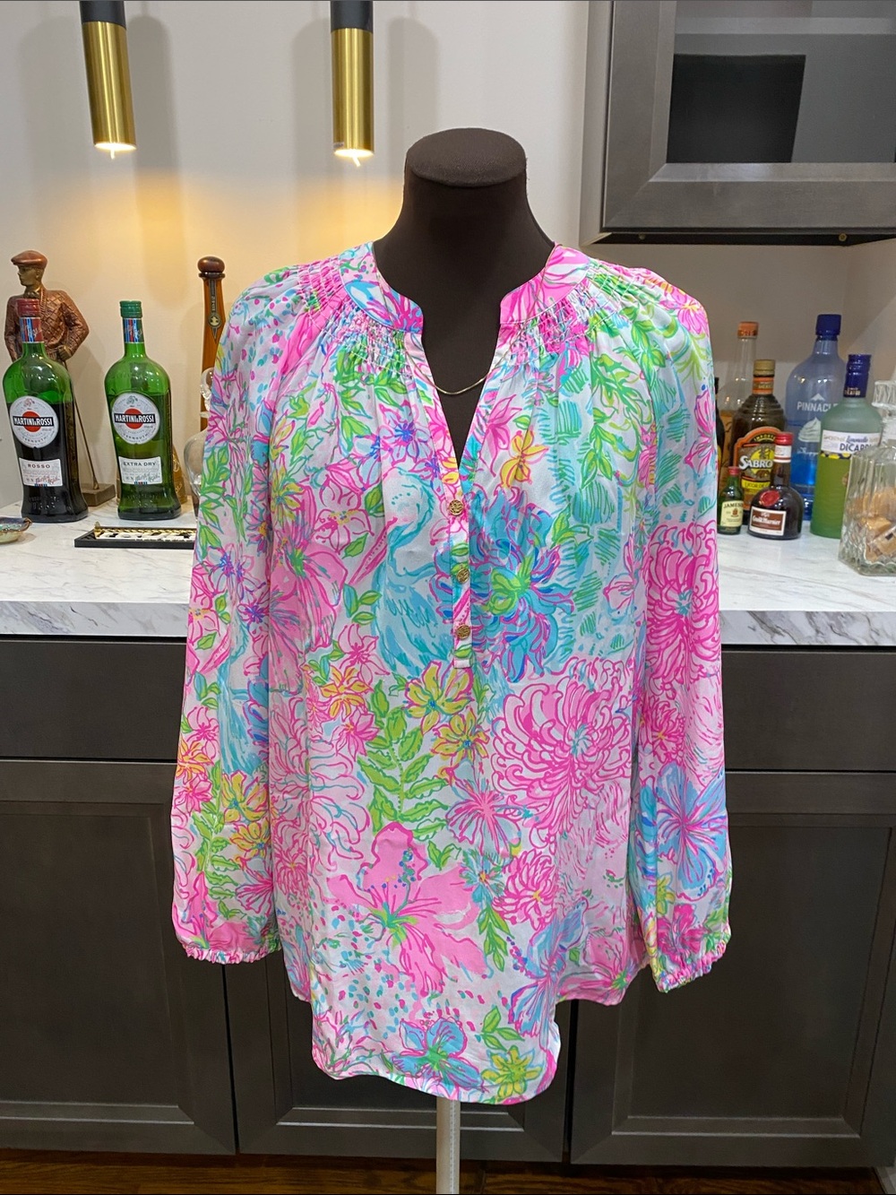 Lilly Pulitzer silk Elsa shirt top blouse tunic smock pullover coastal poet